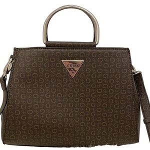 Guess Purse Small Brown and Tan Metal Handle Long Strap Bag
